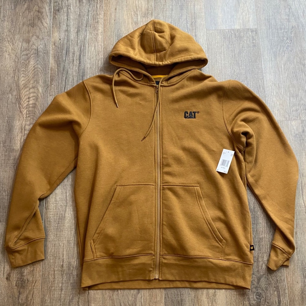 Caterpillar Mens Bronze Brown Full Zip Hoodie CAT Logo CMP0100C XL NWT